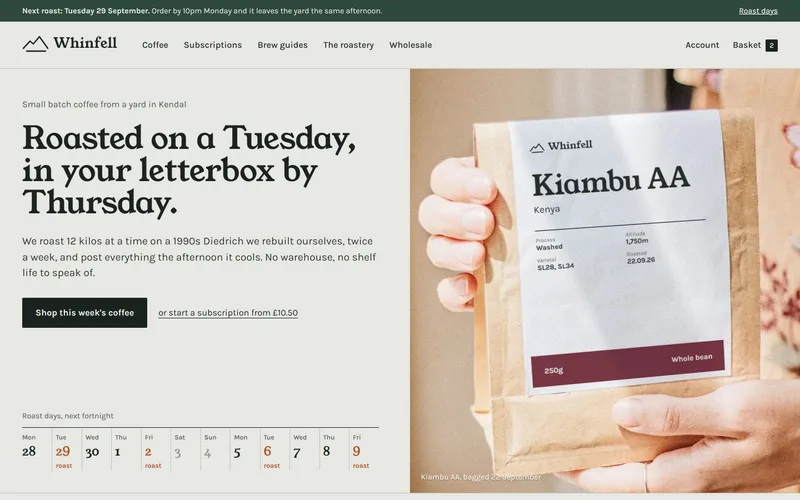 The raw capture of whinfellroasters.co.uk as it comes back from the URL, with no frame or background